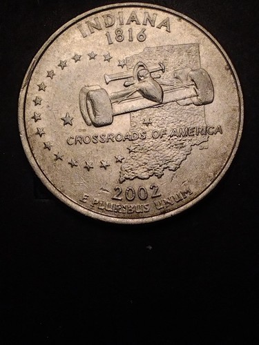2002-P Indiana state quarter rim cud error. Die Break on Rim. Circulated Cond. - Picture 8 of 14