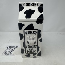 Houston Harvest Fresh Cookies & Milk 1/2 Gallon Milk Carton Cow Spot Cookie Jar