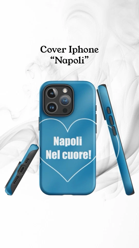 Cover iPhone Napoli nel Cuore – Cuore Azzurro, Design Unico 3D, Fatto a Mano - Immagine 2 di 2