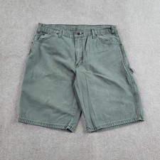 Dickies Carpenter Shorts Mens Size 36 Green Canvas Relaxed Fit Pockets Ripstop