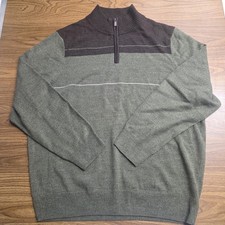 Dockers Men&rsquo;s XL 1/4 Zip Mock Neck Striped Knit Pullover Sweater Green/Brown