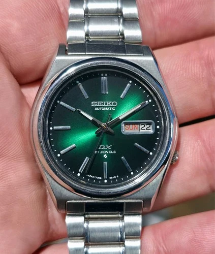 Vintage Seiko DX Sunburst Green Dial 6309A Automatic Watch