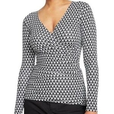 UNIVERSAL STANDARD Liquid Jersey Black White Geometric Faux-Wrap Top - 4XL - NWT