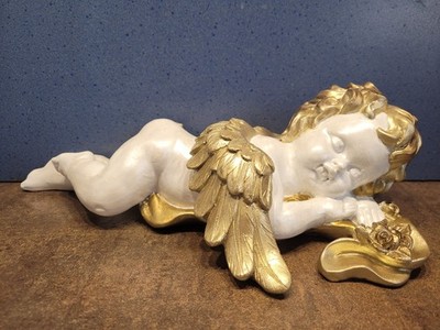 Engel liegend weiß gold Schlafender Engel Skulptur Elegante Cherub Figur L: 32cm