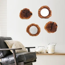 Four Pack Rustic Mirror Wall Décor Handmade Solid Wood Decorative Mirrors, 10...