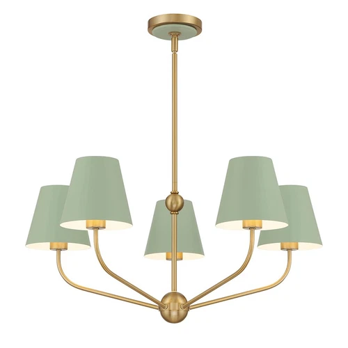 Crystorama Xavier 5Lt Chandelier, Vibrant Gold/Green/White - XAV-B9315-VG-GR - Picture 1 of 1