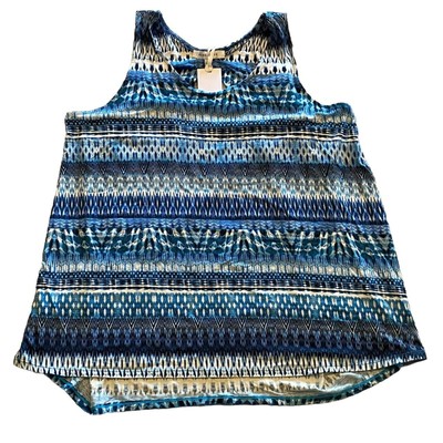 Rose + Olive Large Tank Top All Over Print Blue White Women s Soft Lightweight