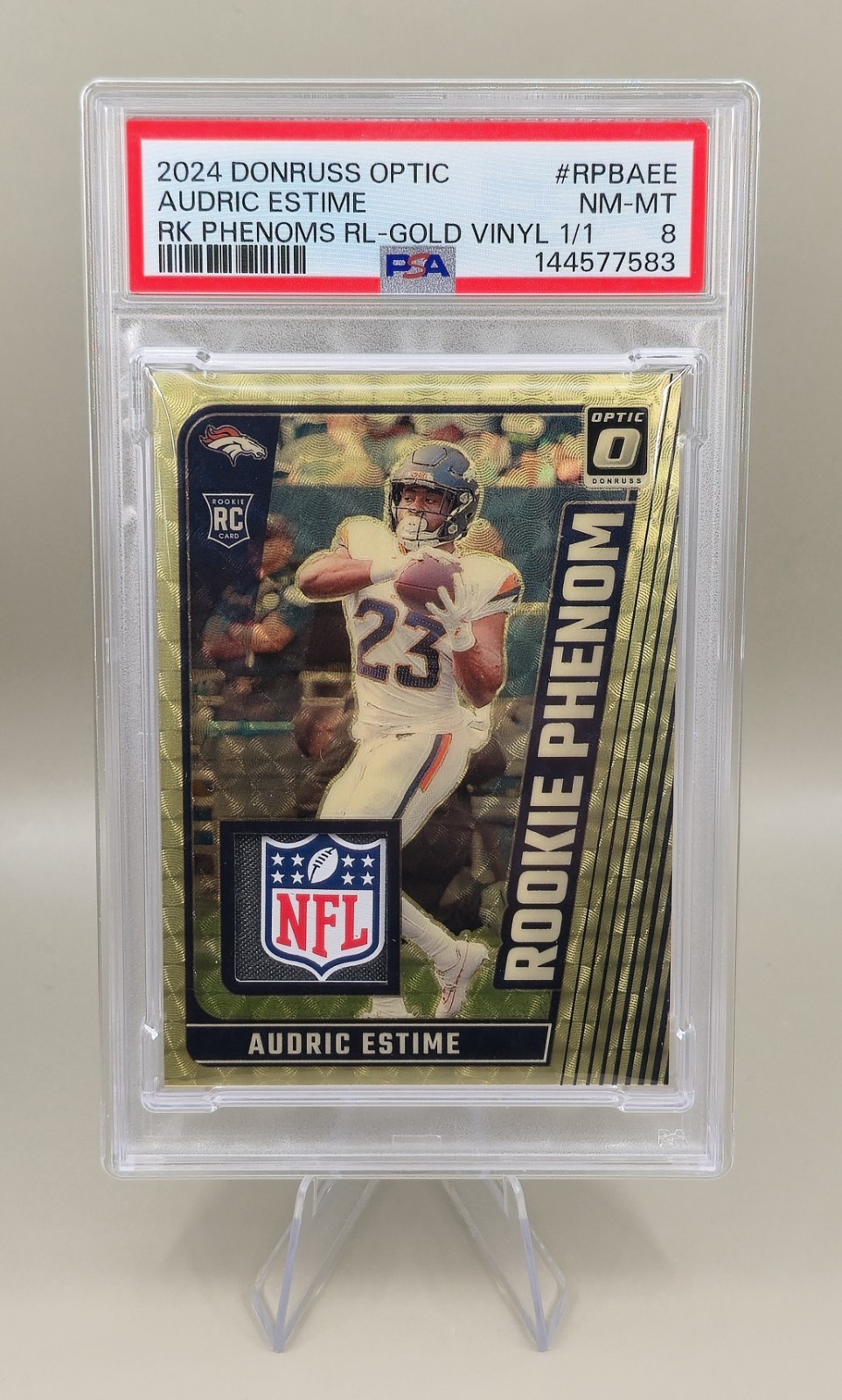 Audric Estime Panini Donruss Optic Rookie Phenoms Relics #RPBAEE Gold Vinyl