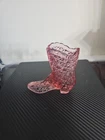 Vintage Fenton Glass Pink Daisy and Button Art Glass Boot - 4"x 4"