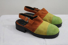 YOUNG GIRL Vintage 80s Clogs m. Fersenriemen 39 Sabot Wildleder Schuhe Farbblock