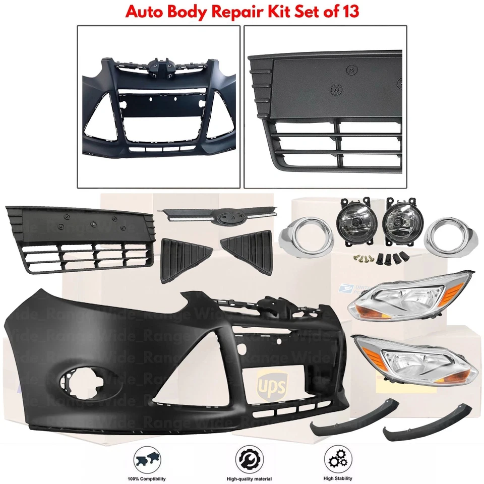 Front Bumper Cover Fascia & Grille Assembly Kit For 2012-2014 Ford Focus - Image 2 of 4