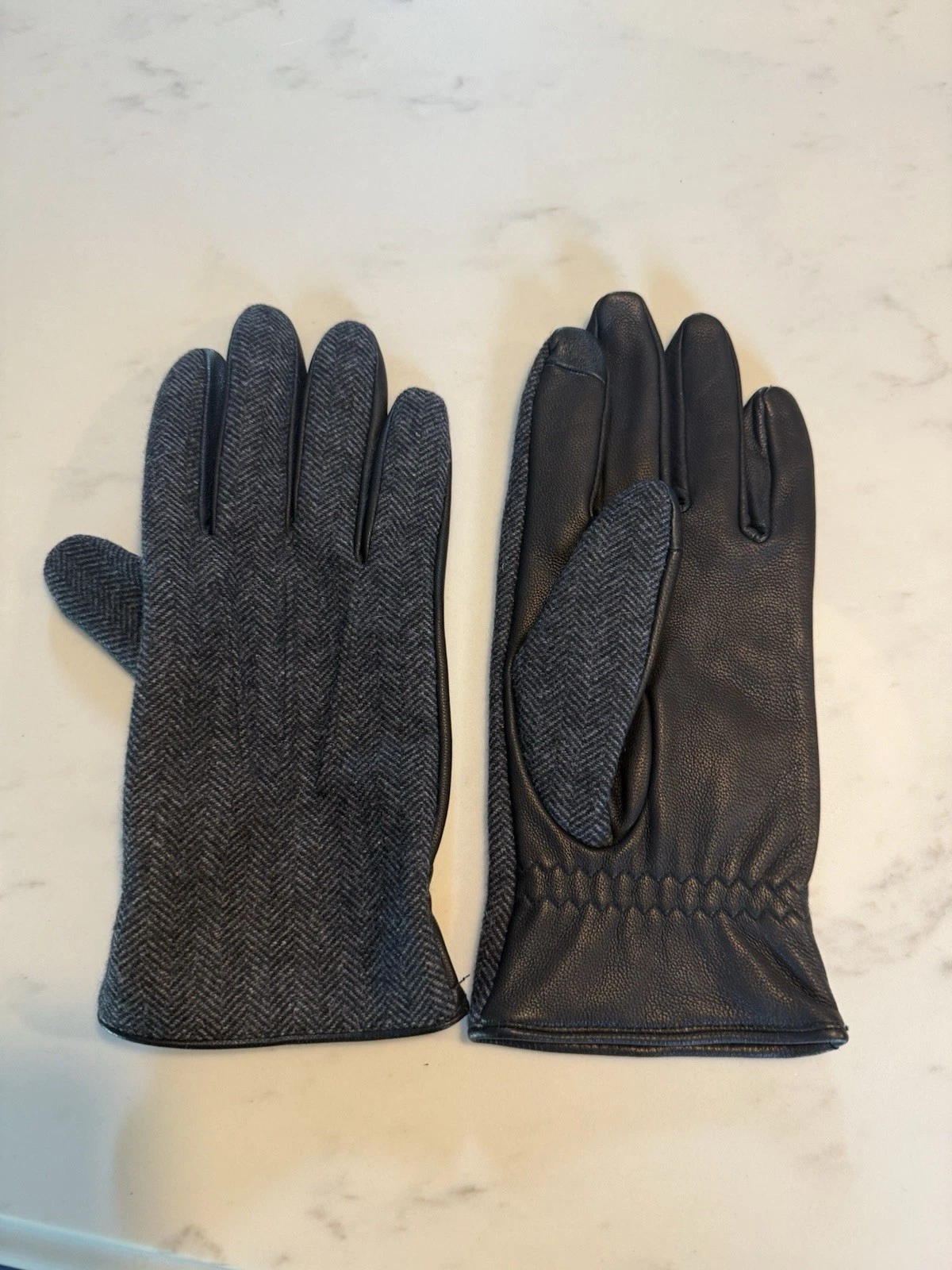 Men’s Banana Republic Herringbone Wool Gloves With Black Leather Large L NWOT
