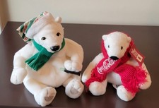 Coca-Cola 4" Artic Home Polar Bear with red scarf 1999 Plush bear with beanie