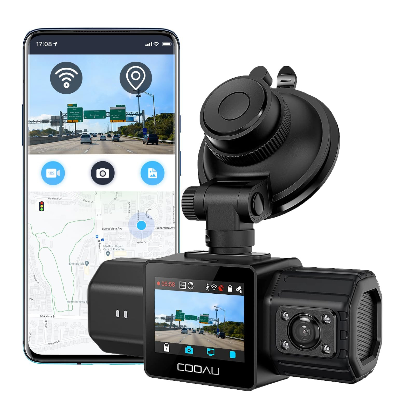 Dual Dash Cam 2.5K 1080P Front and Inside with Built-in GPS and WiFi