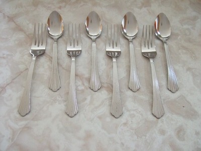 8 Pcs Farberware HERON Stainless Flatware  4 Salad/Dessert Forks & 4 Teaspoons