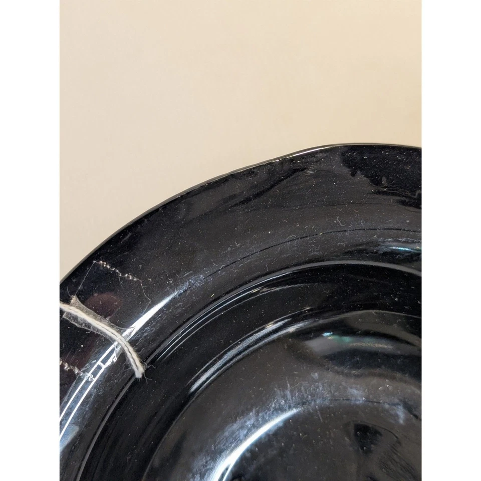 Cuenco poco profundo de vidrio negro vintage con base Starburst estilo Art Deco 10" Foto 4 de 4