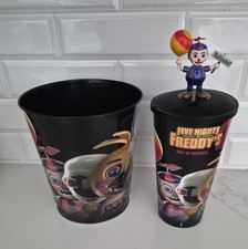    Five Nights Freddy's 2 Popcorn 130 oz Tin  48 oz Plastic Cup Ballon Boy Top