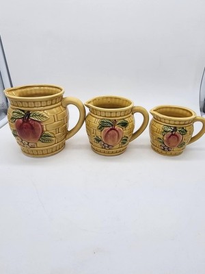Vintage Our Own Imports Japan Ceramic Measuring Cups Basket Weave Fruit Set of 3