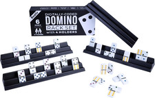 Dominoes Set for Adults  Kids with 4 Racks;Stackable Storage, 4 Digitally-Coded