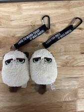 Two 5" Grumpy Cat Mini Plush Carabiner Keychain  Hanging Loop Lanyards