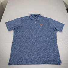 Peter Millar Shirt Mens 2XL Blue Polo Floral Print Crown Crafted Oak Tree Golf