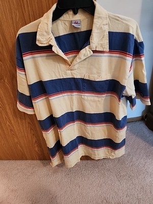 Anchor Blue Men's Size L Polo Shirt Striped Short Sleeve 100% Cotton 