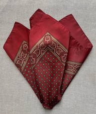 Vintage All Silk Pocket Square Red Foulard Geometric Made in England 17.5"