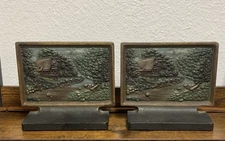 antique Bradley & Hubbard  bookends Black Forest, c. 1925, painted cast iron