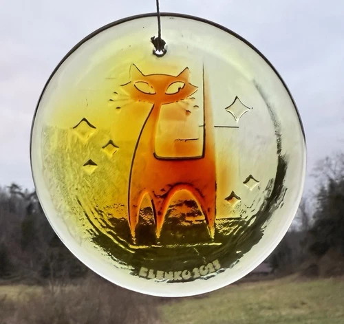 Blenko Glass Suncatcher - MCM Blenkats - Tangerine