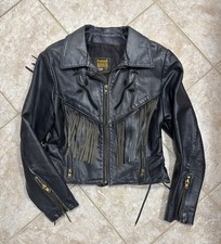 Vintage ProTech Leather Jacket Rose Women’s 14 Biker Bomber Fringe