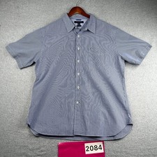 Tommy Hilfiger Shirt XL Blue White Striped Casual Button Up Short Sleeve Mens