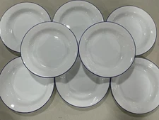 (8). Corelle WINDWARD BLUE RIM 20-oz PASTA BOWLS Shallow Coupe Entree Salad Meal