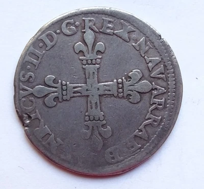 1/4 d'Ecu de Bearn 1585 Pau Henri II Argent état TB 9gr47 - Photo 1/2