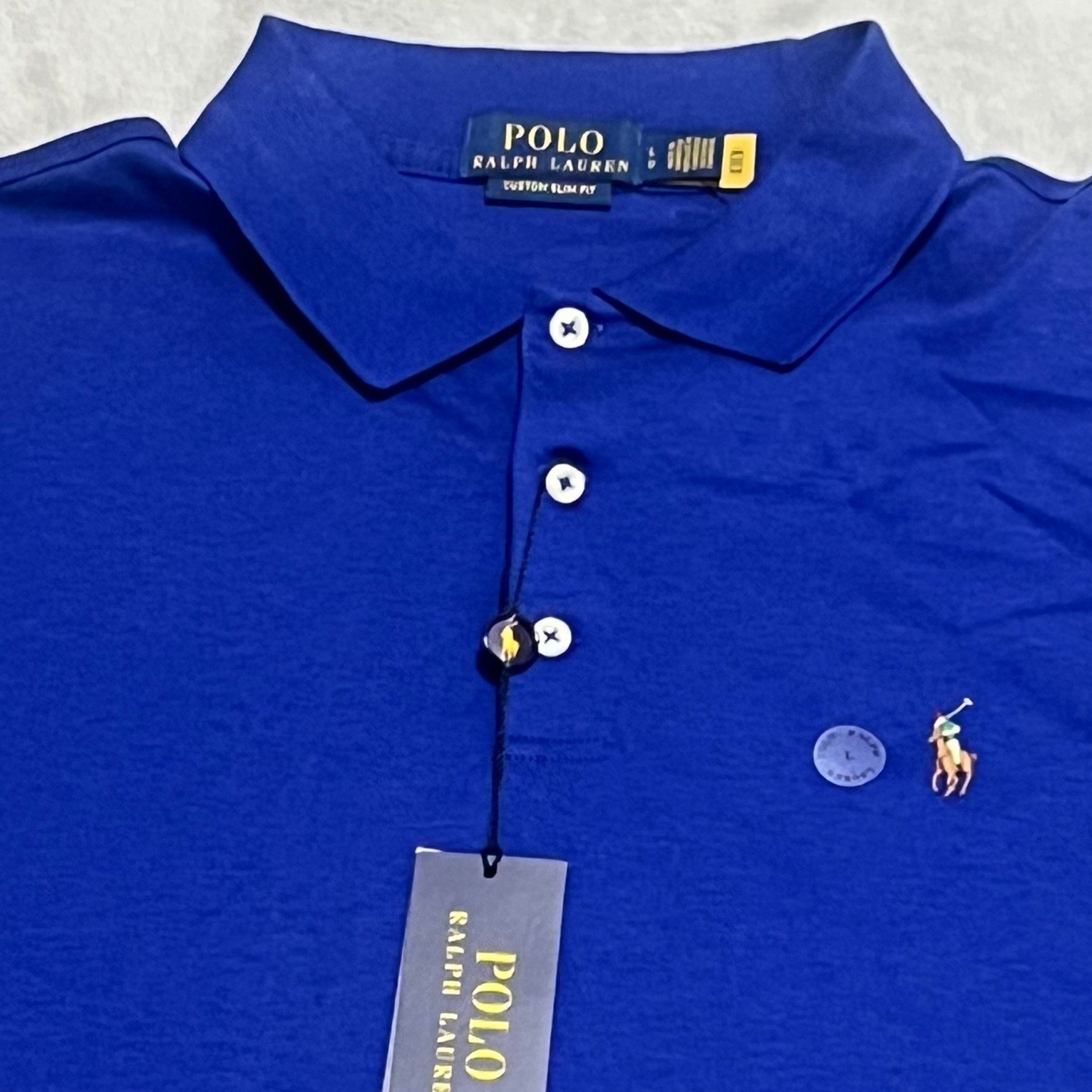 PONY Polo Ralph Lauren uomo grande vestibilità classica polo blu HTR nuova con etichette