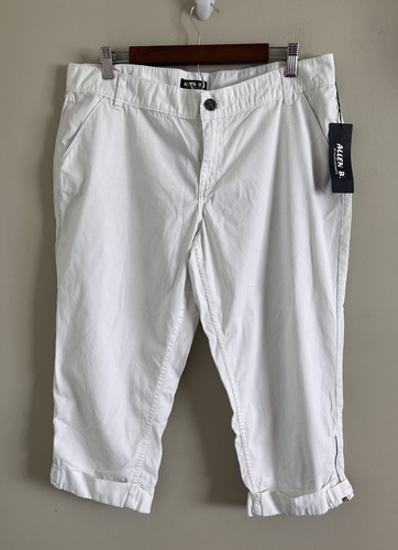 NWT Allen B by Allen Schwartz White Cropped Pants Women Size 14 100% Cotton