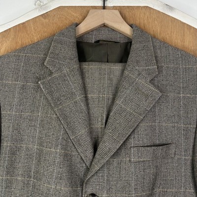 Banana Republic Suit Mens 44R Gray Prince of Wales 3 Button Wool Pants 34x32
