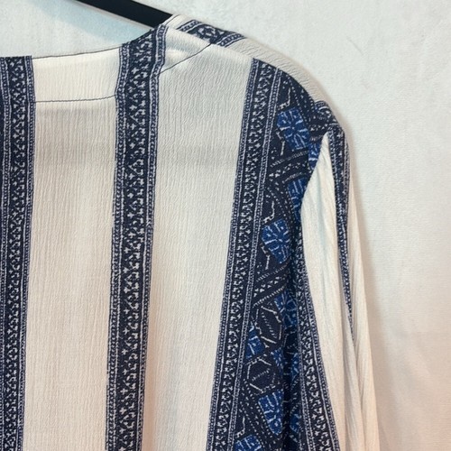 Michael Kors Women's Blue & White tie sleeve peasant blouse sz large boho flowy - Picture 11 of 14