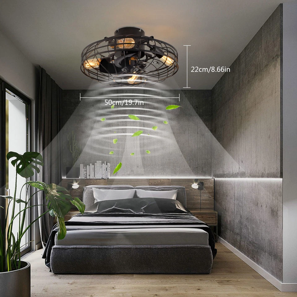 20" Rustic Caged Ceiling Fan Light with Remote Control for Home Decor - Image 3 of 4