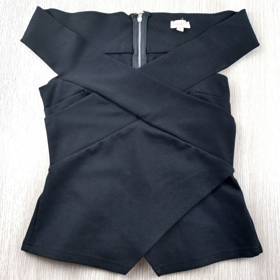 Party Top Women's Size 8 Blockout Tight Stretch Crossover Off the Shoulder Black