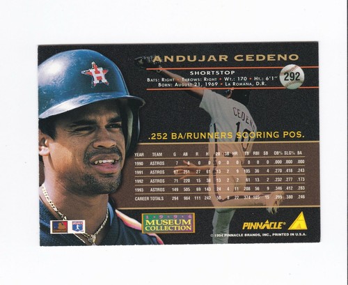 1994 Pinnacle Museum Collection #292 Andujar Cedeno Houston Astros - Picture 2 of 2