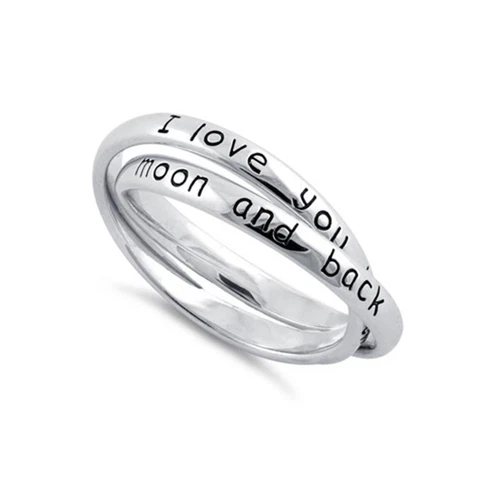 925 Silver I Love You To The Moon And Back Linking Ring For Graduation Gift