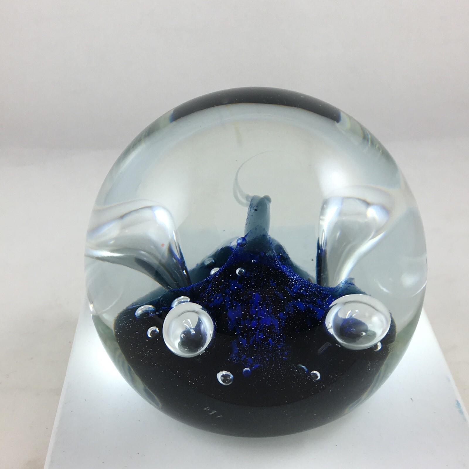 Caithness Scotland Moonflower Paperweight Numbered Blue Clear