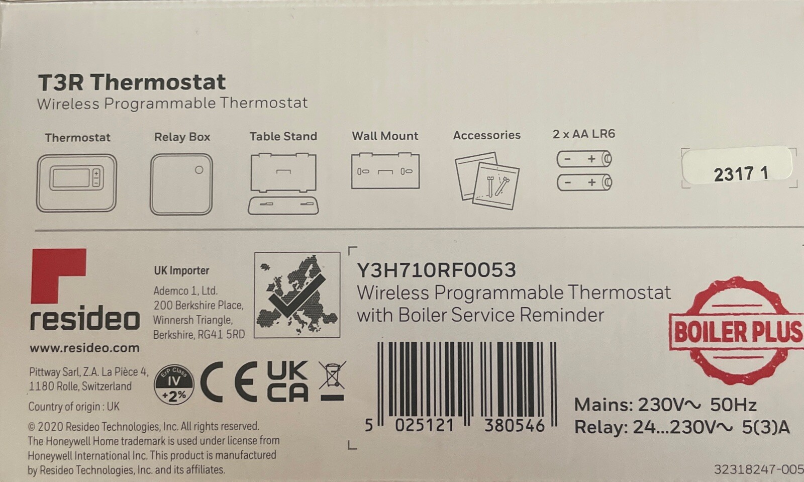 Honeywell T3R Wireless Programmable Thermostat Y3H710RF0053