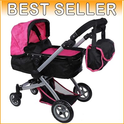 Lightweight Doll Stroller with Foldable Bassinet & Swivel Wheels for Easy Travel