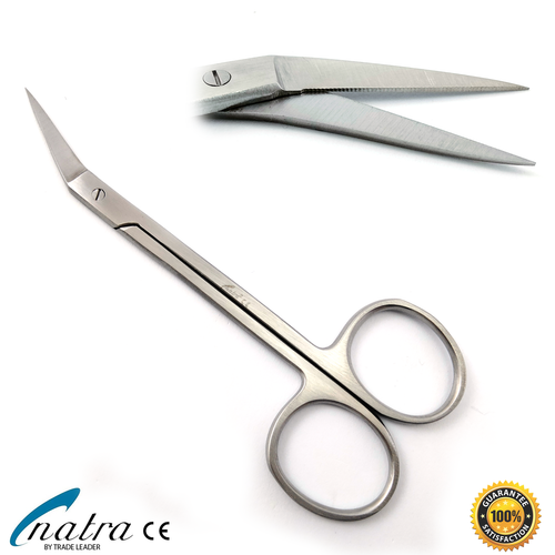 Irisschere gewinkelt 12 cm Mikroverzahnt Nagel Faden Schere Iris Edelstahl NATRA - Bild 3 von 6