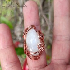 Moonstone Crystal Size 6-7-8-9 US Adjustable Ring Pure Copper Unique Jewelry