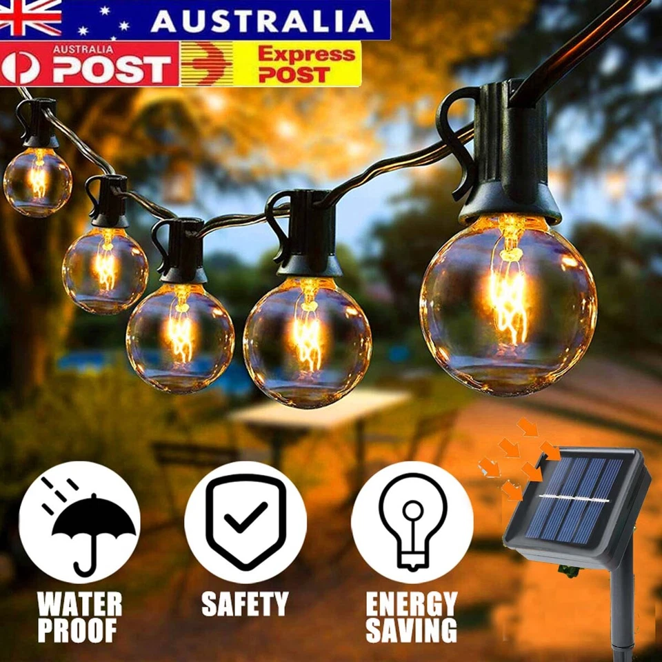 LED Festoon Lights Bulb Solar Retro String Light Outdoor Garden Globe Party Deco