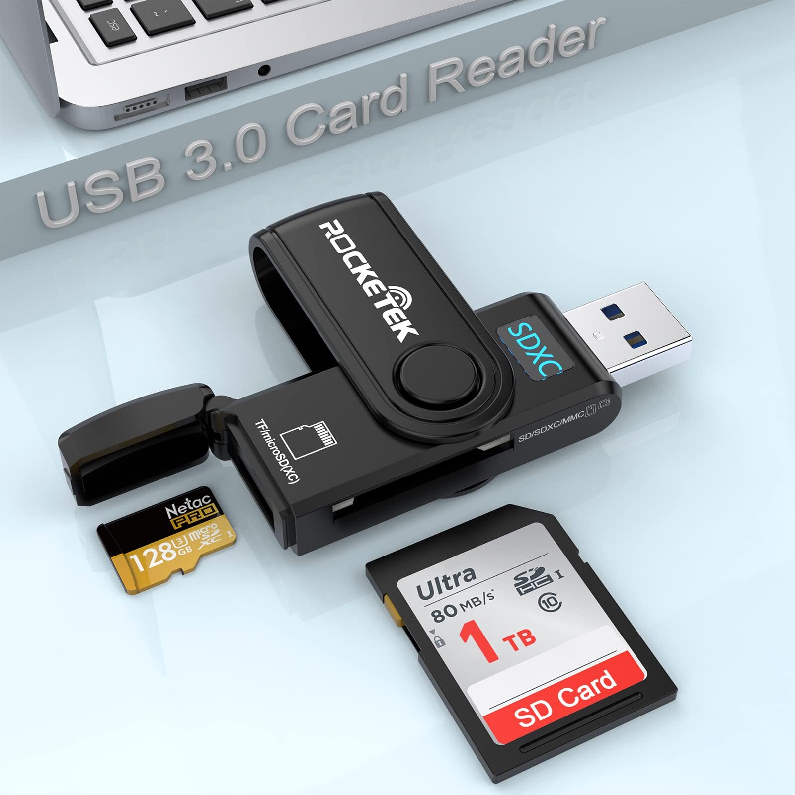 USB 3.0 SD Card Reader, 2 Slots Memory Card Reader with a Build-in Micro SD C...