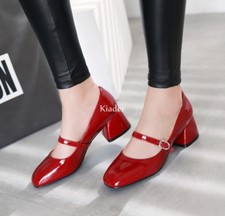 Womens Mary Jane Buckle Strap Chunky Heels Sweet Court Shoes Pumps Plus Size