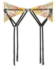 Victoria's Secret Dream Angels Floral Embroidered Garter Belt Black/Yellow 28-32